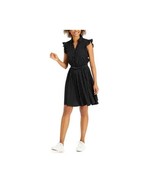 Charter Club Womens Petite PS Deep Black Polkadot Belted Fit Flare Dress... - $59.88 CAD