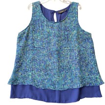 Apt 9 Womens Tank Top Size L Blue Preppy Print Layered Scoop Neck Button Back - £12.78 GBP