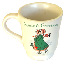 Holly Hobbie Vintage Christmas Holiday Stoneware Cup Mug Season&#39;s Greetings - $9.74