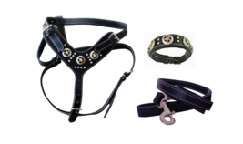 STG Star &amp; Crystal Leather Dog Harness With Matching Collar And Leash - £91.91 GBP