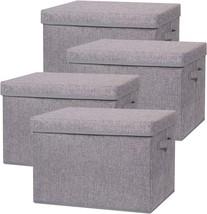4 Pack Large Foldable Storage Box With Lids [16.5X11.8X11.8] Fabric Storage Cube - £47.17 GBP