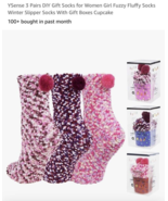 3 Pairs DIY Gift Socks for Women Girl Fuzzy Fluffy Socks Pink Rose Red P... - $271.67 MXN