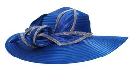 Royal Blue Women Derby Hat Satin Ribbon Church Hat Kentucky Derby Hat Wide Brim - £70.16 GBP