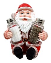 Christmas Jolly North Pole Santa Claus Glass Salt Pepper Shakers Holder ... - $497.79 MXN