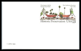 1984 US Postal Card -UX104 13c Historic Preservation, Dominquez Adobe, Unused U6 - £2.35 GBP