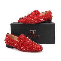  Men FERUCCI Red Spikes Slippers Loafers Flat With Red Crystal GZ Rhinestone - £159.86 GBP