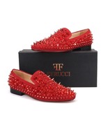  Men FERUCCI Red Spikes Slippers Loafers Flat With Red Crystal GZ Rhinestone - $199.99