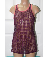  NEW  Miken Wine Coral Lace Crochet Tank Tunic Swimwear Dress M Medium - £10.16 GBP