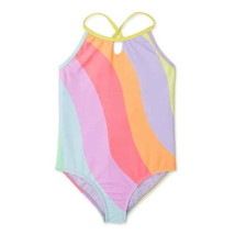 Wonder Nation Girls Wave Swimsuit With UPF 50+ 1-Piece Multicolor Size L... - $15.83