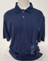 L- Indigo Palms &quot;Slub Polo&quot; Navy Blue Polo Shirt 48&quot; Vintage Usa Flag Graphic - £18.69 GBP