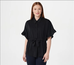 Bishop + Young Woven Tie-Front Top with Ruffle Sleeve (Black, Large) A398620 - £21.83 GBP