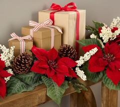 5&#39; Poinsettia, Pinecone and Berry Garland by Valerie in Red - £152.41 GBP
