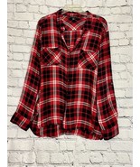 Rock &amp; Republic Women’s Red Black Silver Plaid Button Down XXL Fits Like... - £15.92 GBP