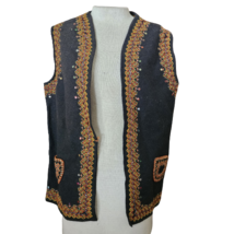 Vintage Handmade Black Vest with Gold Sequin Detail Size Large  - £27.69 GBP