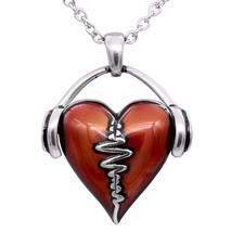 Controse Heart Beat Headphones Music Red Heart Steel Pendant Necklace CN237 - $29.00