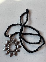 Twist Black Cord w Sunflower Flower Pendant Necklace – cord is 17 inches long – - £8.92 GBP