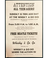 Free Beatles Concert Ticket Promotional Flyer for the Whisky a Go Go 1965  - $3,785.70 MXN