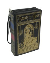 Black Vinyl Beauty and the Beast Book Handbag Novelty Clutch Purse Crossbody Bag - £36.39 GBP