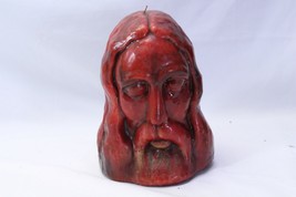 Jesus Christ Head Bust Candle 9.5&quot; Tall Red Wax - £34.83 GBP