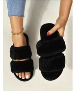 Womens Black Two Band Fluffy Slippers Size 6 EUR36-37 (s) - £94.95 GBP