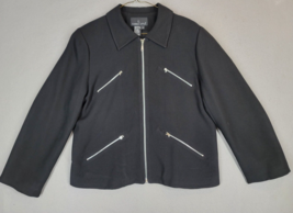 Carole Little Blazer Women&#39;s Size 8 Black Jacket 4 Zip Pockets Padded Shoulders - £14.70 GBP