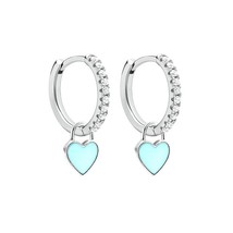 Silver Color Hoop Earrings With Cute Candy Neon Color Enamel Heart Charm Drop Ea - £9.53 GBP