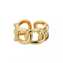 Cuban Chain Ring For Women Gold Brass O Panel Open Ring Brass Wedding Ba... - $25.04