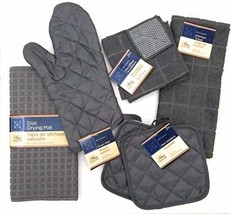 Kitchen Towel Set with 2 Quilted Pot Holders, Oven Mitt, Dish Towel, Dish Drying - £11.74 GBP
