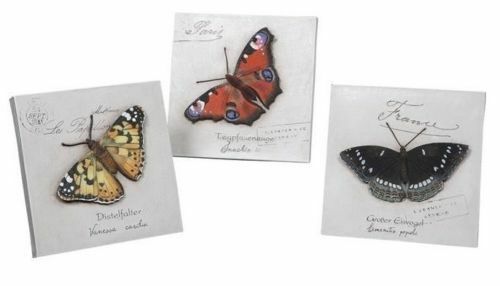 Butterfly Wall Decor Set of 3 Wall Plaques Assorted Square Wall Plaques Nature  - $14.99