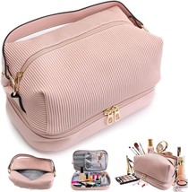 Travel Makeup Bag,Comfutable &amp; Soft Toiletry Bag for Women,Leather Double (Pink) - £13.22 GBP