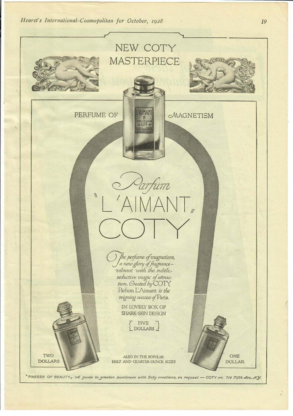 1928 Coty Perfume Vintage Print Ad Parfum L'Aimant Coty Shark Skin Box - $12.55