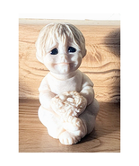 2001 QUARRY Kids Stone Figurine BRADLEY RESCUED Boy Bird Nest Cute - $15.90 CAD
