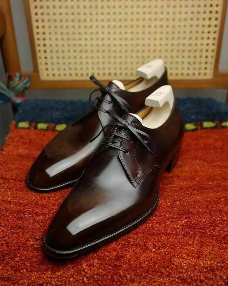 New Handmade Men&#39;s Chocolate Brown Leather Derby Lace Up Dress Formal Shoes - £126.07 GBP