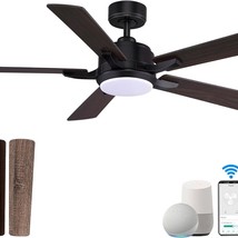52&quot; Smart Ceiling Fan Indoor Outdoor Remote Farmhouse Dimmable LED Light Alexa - £123.71 GBP