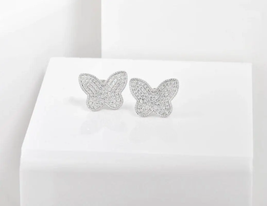 ADIRFINE 925 Sterling Silver Butterfly Cubic Zirconia Stud Earrings - £28.34 GBP