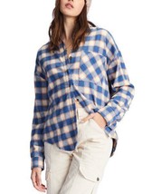 Billabong Indigo &amp; White Plaid Love Easy Breezy Button-Up Top (Medium) - $18.57