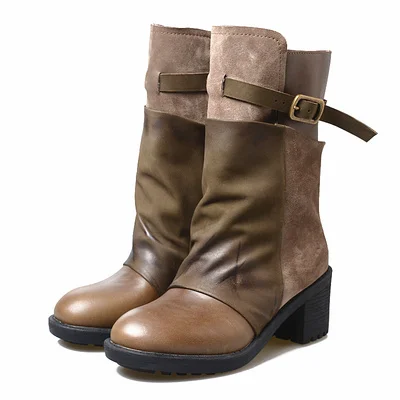 Western Retro Winter Trendy Fashion Leather Mid Calf Snow Boots Woman   ... - £305.63 GBP