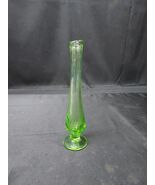 Vintage Green Uranium Glass Swung Bud Vase Vaseline - GLOWS, NO CHIPS - $386.15 MXN