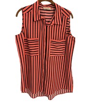 D2G Womens Sleeveless Striped Blouse M Pink &amp; Black Polyester Pocket Detail - £13.67 GBP