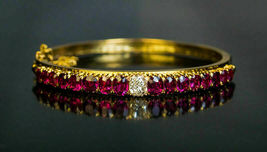 Antique Victorian Era 6CT Ruby Diamond 18k Yellow Gold Over 7.5&quot; Bangle Bracelet - £141.83 GBP