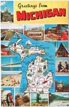 Postcard Greetings From Michigan Pictoral Map Multi View - £2.28 GBP