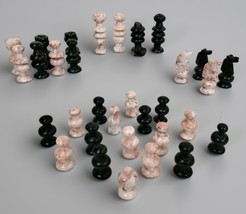 Mexican Aztec Onyx Marble Chess 32 Hand Carved Pieces Set Pink Black 2” ... - $63.85