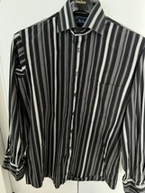Paul Fredrick Black/Gray /White Multi-Striped Sport Shirt (M) - £10.28 GBP