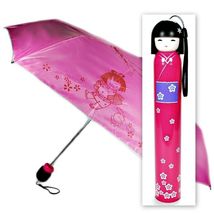 KOKESHI DOLL UMBRELLA Pink Folding w Hard Case Geisha Girl Japanese Lady... - $12.95