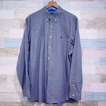 Ralph Lauren Cotton Stretch Long Sleeve Shirt Blue Brown Plaid Poplin Me... - $39.59