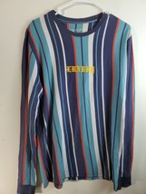 For The People T Shirt Mens Medium Multi Striped Print Knit Yellow Embroidery - £13.05 GBP