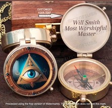 All Seeing Eye Brass Compass Gift With Wooden Box | Personalized Masonics Gift - £24.10 GBP