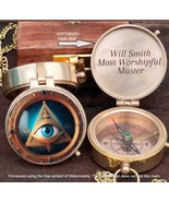 All Seeing Eye Brass Compass Gift With Wooden Box | Personalized Masonic... - £24.12 GBP