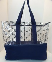 Anchor Themed Beach Tote Bag With Secret Zippered Compartment Navy Color - £19.78 GBP