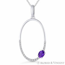 0.22 ct Amethyst &amp; Diamond Open Oval Pendant &amp; Chain Necklace in 14k White Gold - £334.06 GBP